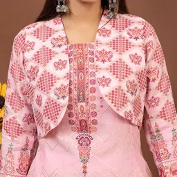 KIDAR Woven Design Round Neck Romantic Florals Tunic With Trousers & Jacket image 2