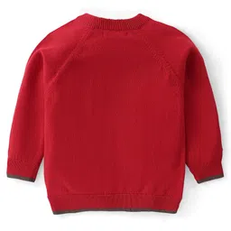 Babyoye 100% Cotton Solid Dyed Full Sleeves Sweater Set with Penguin Design - Red image 4