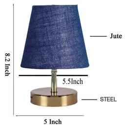 Devansh Blue Jute Round Metal Gold Table Lamp image 4