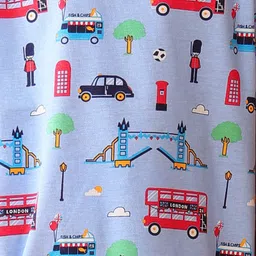 Anthrilo 100% Organic Cotton Knit Half Sleeves Vehicles Printed Coordinating Night Suit Set - Blue image 5