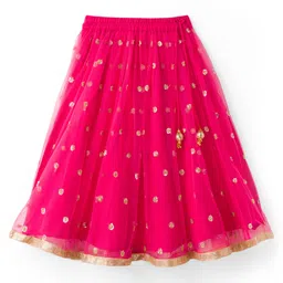 Babyhug Net Woven Sleeveless Choli Lehenga & Dupatta Set With Floral Embriodery - Fuschia image 4