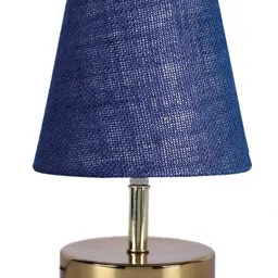 Devansh Blue Jute Round Metal Gold Table Lamp image 5