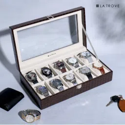 La Trove 10 Slot Watch Display Box Case Organiser With Glass Top Brown-image-63