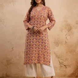 Mialo fashion Floral Printed Mirror Work V-Neck Straight Kurta-picture-32