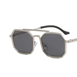 SPADEACES Unisex Black Lens & Silver-Toned Rectangle Sunglasses image 3
