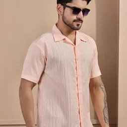 STONEBERG Men Comfort Fit Textured Spread Collar Casual Shirt image 3