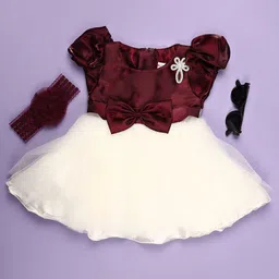 V-Mart Round Neck Applique Puff Sleeves Fit & Flare Dress With Hairband-picture-54