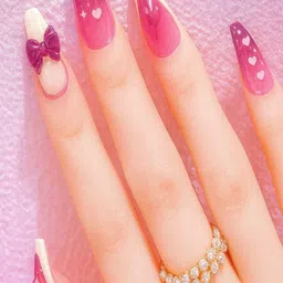 Striking Viking Set Of 18 Pink Ombre Heart & Bow Press-On Nail image 3