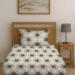BOMBAY DYEING Beige Floral Printed 120 TC Cotton Single Bedsheet With 1 Pillow Cover image 4