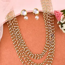 ORANGENYSHA Gold Plated Layered & Beaded Jewellery Set-picture-22