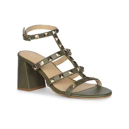 Saint G Open Toe Leather Block Heel Sandals with Buckles-picture-21