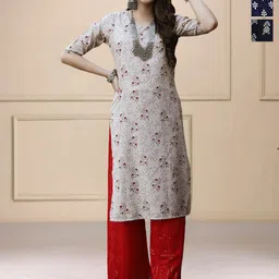 HERE&NOW Selection Of 3 Floral Printed Round Neck Straight Kurta-picture-17