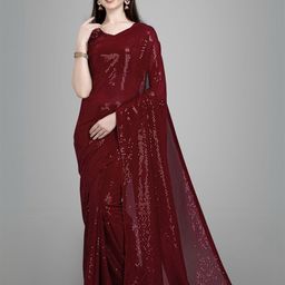 DIVASTRI Embellished Sequinned Pure Georgette Saree-picture-48