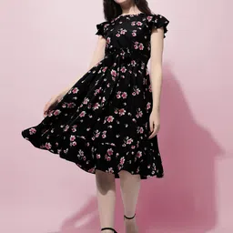 Oomph! Floral Print Flared Sleeve Crepe Fit & Flare Dress-picture-32