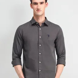 U.S. Polo Assn. Denim Co. Men Manhattan Spread Collar Solid Cotton Slim Fit Casual Shirt-picture-34