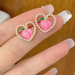 FIMBUL Gold-Plated Enamel Pearls Studded Heart Shaped Studs image 2