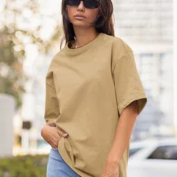 URBANICE Round Neck Drop-Shoulder Sleeves Oversized Cotton T-shirt-picture-21