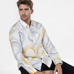 Celio Men Classic Regular Fit Abstract Printed Spread Collar Linen Casual Shirt image 2