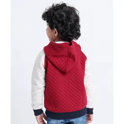 Babyoye Cotton Blend Raglan Sleeves Hooded Sweat Jacket Little Hunk Patch - Red Light Grey image 3