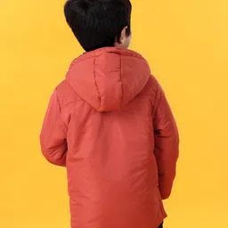 Babyhug Full Sleeves Hooded Padded Jacket - Red image 3