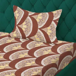 KLOTTHE Brown & Beige Floral 300 TC Single Bedsheet with 1 Pillow Covers image 5