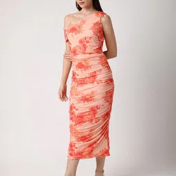 BLANC9 Floral Print One Shoulder Sheath Midi Dress image 3