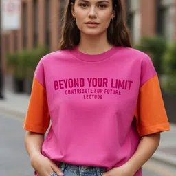 Leotude Colourblocked Round Neck Drop Shoulder Sleeves Oversized T-shirt-image-2