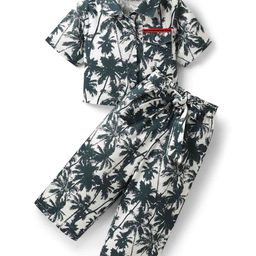 CrayonFlakes Girls Tropical Printed Short Sleeves Pure Cotton Shirt With Palazzos-picture-33