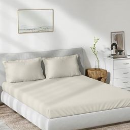 Trance Home Linen Cream-Coloured Bamboo Cotton 300TC Fitted Single Bedsheet Set-1.98mx1m-picture-20