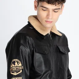 Status Quo Men Spread Collar Solid Casual Leather Jacket image 2