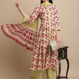 KALINI Women Floral Printed Flared Sleeves Sequinned Pastels Maternity Kurta image 1