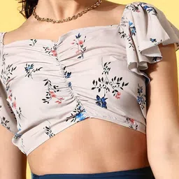 Moda Rapido Women Printed Sweetheart Neck Flutter Sleeve Crop Top image 3