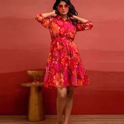 Juniper Floral Printed Shirt Collar Fit & Flare Dress-picture-17