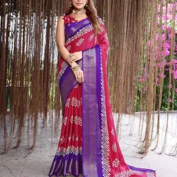 Lookmark Floral Printed Zari Ikat Saree image 5