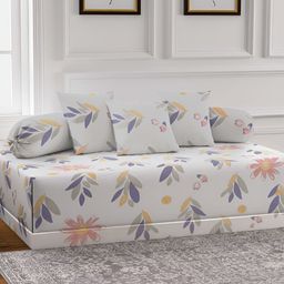 Arrabi 6-Pcs Cream-Color & Pink Printed Diwan Set-picture-16