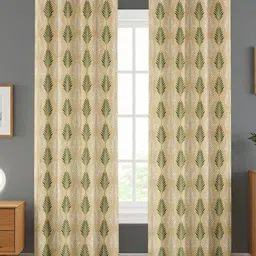 GEET CREATIONS Softy-Plume Green & Brown 2 Pieces Printed Room Darkening Window Curtains-image-78
