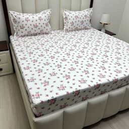 Pure Decor White & Pink Floral 250 TC Queen Bedsheet with 2 Pillow Covers-picture-42
