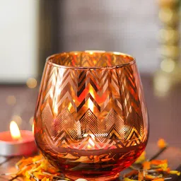 MARKET99 Pink & Gold Toned 2 Pieces Printed Glass Candle Holders-image-41