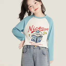 LULU & SKY Girls Typography Printed Raglan Sleeves Relaxed Fit Pure Cotton T-Shirt-image-72