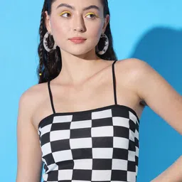 VANGULL Women Checked Shoulder Straps Sleeveless Fitted Crop Top-image-39