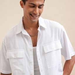 LOCOMOTIVE Men Spread Collar Solid Cotton Oversized Casual Shirt-picture-36