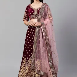 FABPIXEL Embroidered Sequinned Semi-Stitched Lehenga & Unstitched Blouse With Dupatta-picture-34