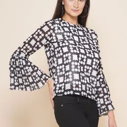 CORSICA Polka Dot Print Bell Sleeve Georgette Top-picture-13