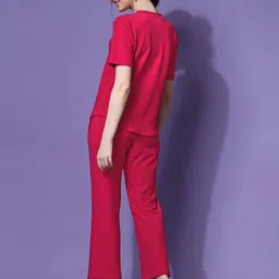 Roadster Magenta Round Neck Short Sleeves T-Shirt With Trouser image 3