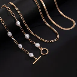 StyleCast x Revolte SEt Of 3 Gold-Plated Artificial Baeded MInimal Necklace-picture-35