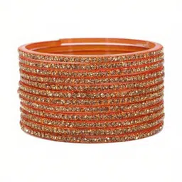 TRIOXY Set Of 12 Gold-Plated & Orange Glass Zircon Bangle image 2