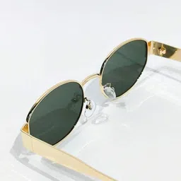 Eyedens Unisex Oval with UV Protected Lens Sunglasses Oval_Cat-eye_Gld-Green_(imp) image 5