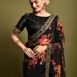 CaniBani Black Pure Chiffon Sarees image 2