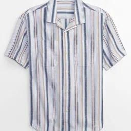 GAP Boys Relaxed Fit Vertical Striped Cuban Collar Pure Cotton Casual Shirt-picture-29