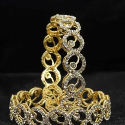 ZULKA Set of 2 Gold Plated American Diamond Metal Bangles-image-58